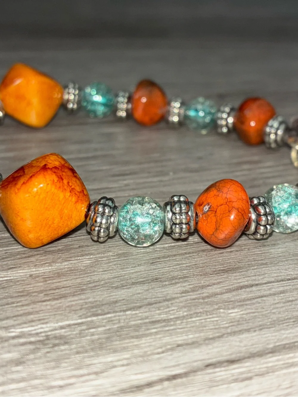 Personalized 'Melanie' Beaded Bracelet in Amber & Aqua